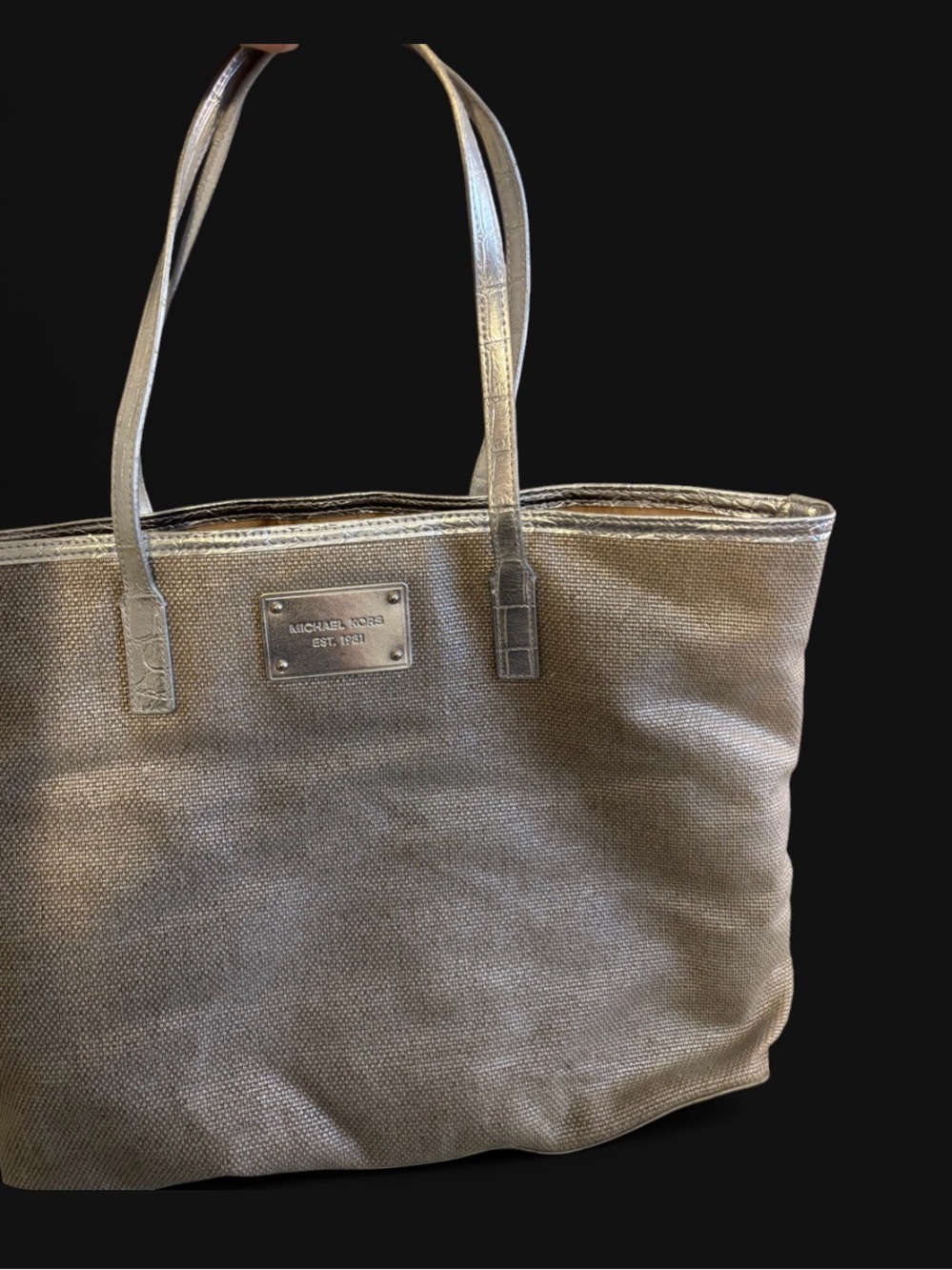 Michael Kors Metallic Beige Tote with Logo Plaque